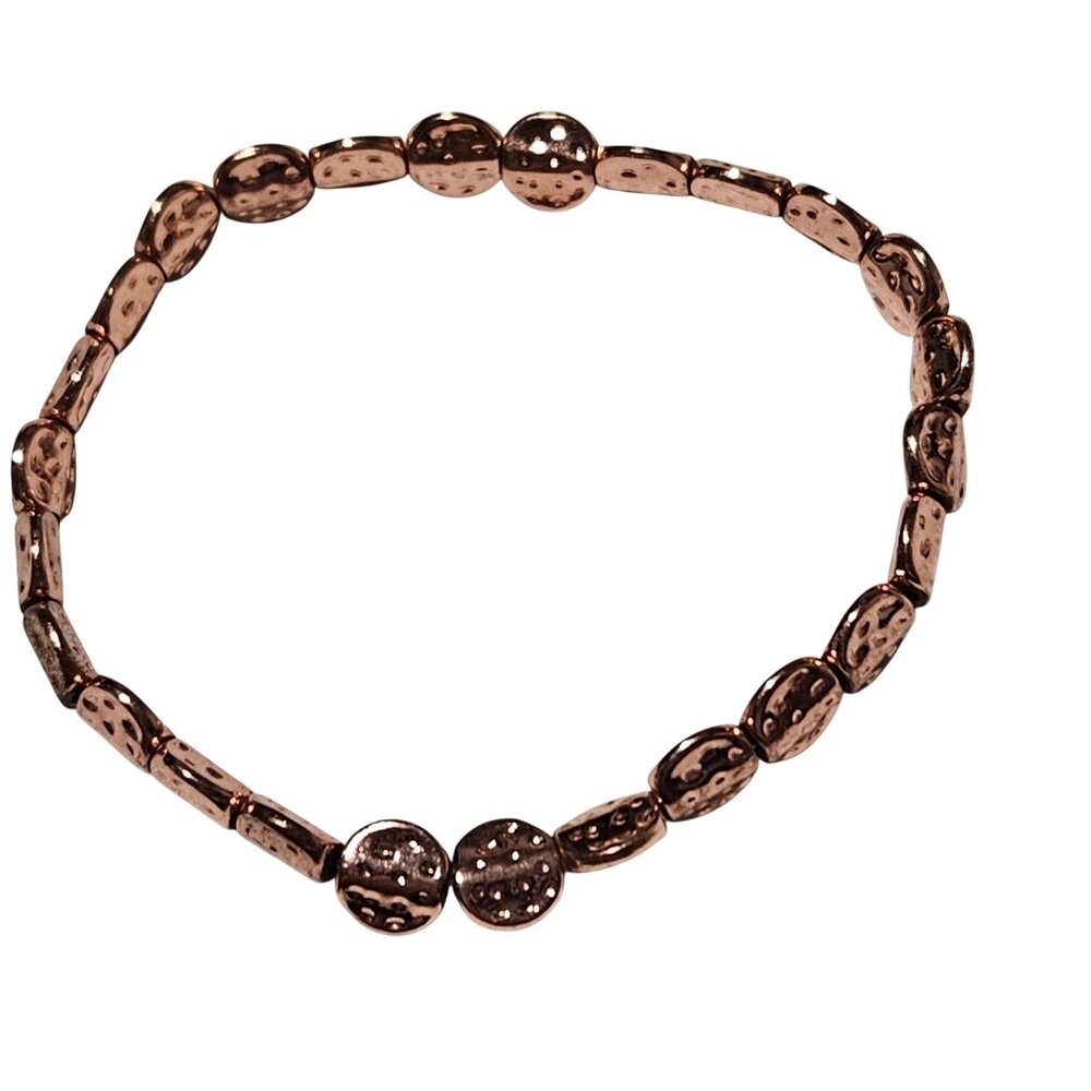 Elegant Copper Toned Stretch Bracelet Textured Round Beads Fashion Jewelry Women